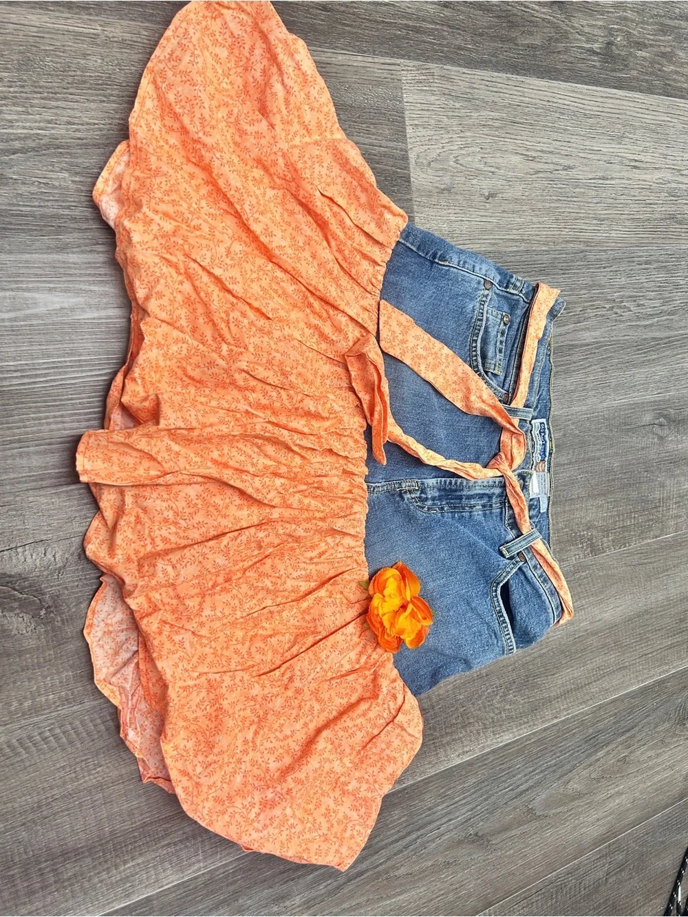 Old Navy Orange Floral Denim Skirt